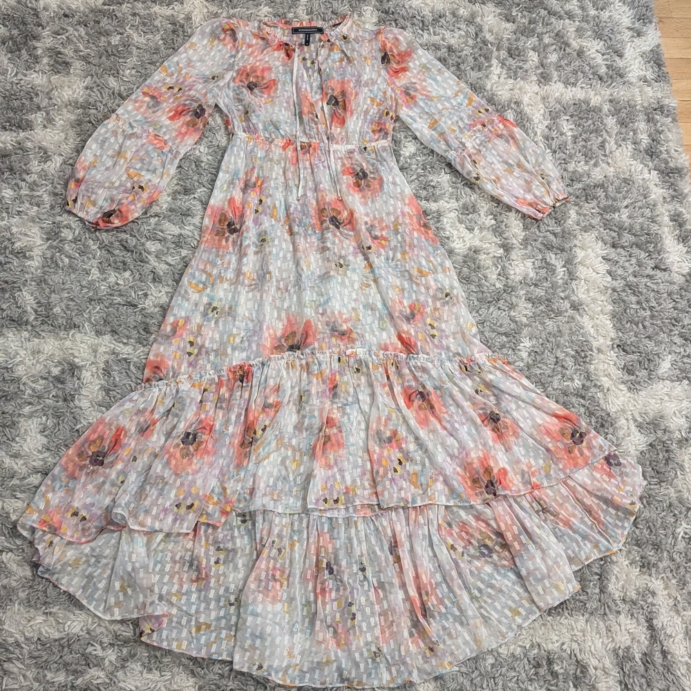 BCBGMaxAzria Floral High Low Dress - Pink and White